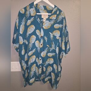 St. Johns Bay Teal Tropical Pineapple Button Down Size XXL